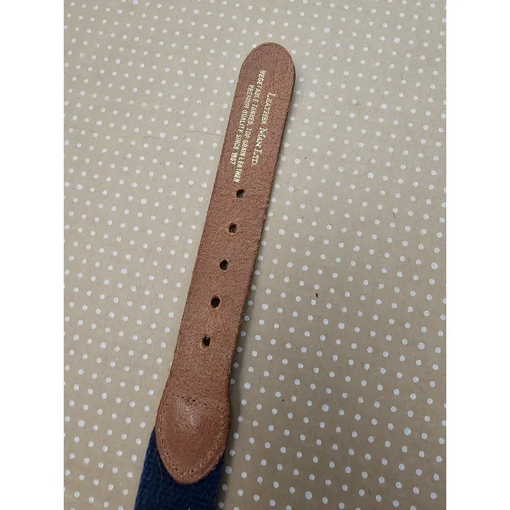 Leather Man LTD Essex CT USA Canvas Leather Fish Belt Mens Sz 32 Red Swordfish
